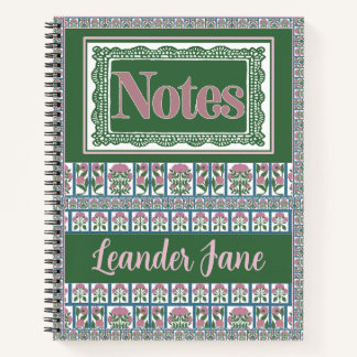 Rosa und grünes florales Folk-Art-Quiltmuster Notizbuch
