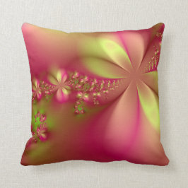 Rosa und grünes Fraktalblumenthrow-Kissen Kissen
