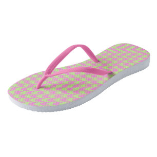 Rosa und grünes Hahnentrittmuster Flip Flops