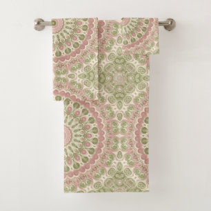Rosa und grünes Mandala-Musterdesign Badhandtuch Set