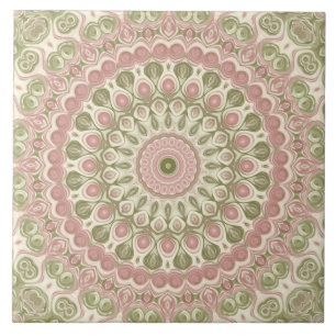 Rosa und grünes Mandala-Musterdesign Fliese