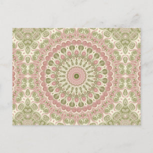 Rosa und grünes Mandala-Musterdesign Postkarte
