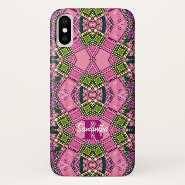 Rosa und grünes Muster mit Individuelle Name Case-Mate iPhone Hülle (Rückseite)