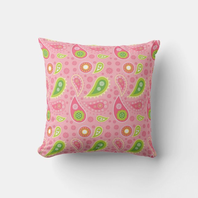 Rosa und grünes Paisley-Kissen Kissen (Vorderseite)
