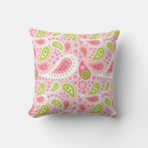 Rosa und grünes Paisley-Kissen Kissen