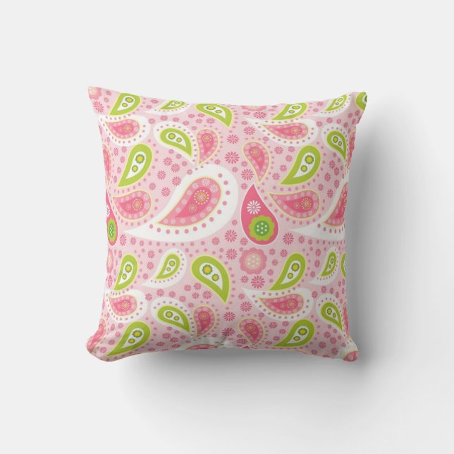 Rosa und grünes Paisley-Kissen Kissen (Vorderseite)