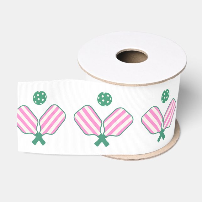 Rosa und grünes Pickleball Grosgrain Ribbon Ripsband (Spule)