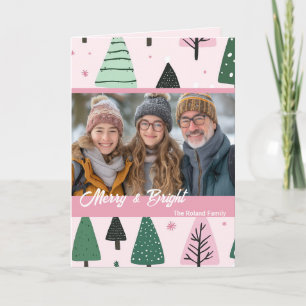 Rosa und grünes, prächtiges Weihnachtsbaum Foto Karte