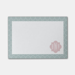 Rosa und grünes Quatrefoil Monogramm Post-it Klebezettel
