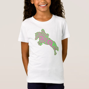 Rosa und grünes springendes Pony-Shirt Paisleys T-Shirt