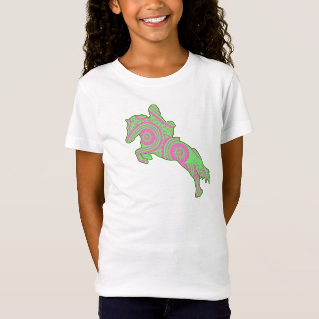Rosa und grünes springendes Pony-Shirt Paisleys T-Shirt (Vorderseite)