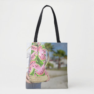 Rosa und grünes Wasser mit melonenbedruckter Tasch Tasche