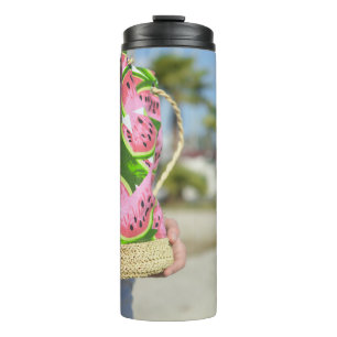 Rosa und grünes Wasser mit melonenbedruckter Tasch Thermosbecher