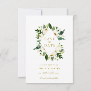 Rosa und Grünpflanzen Save the Date Karte