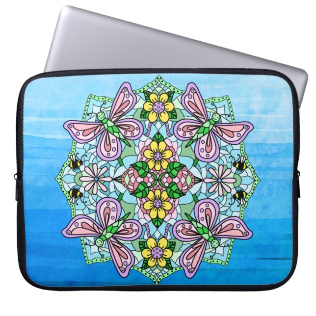Rosa und hellblaue Hand, Mandala Laptopschutzhülle (Vorderseite)