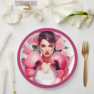 Rosa und hübsche florale Brustkrebs-Kampagne Pappteller