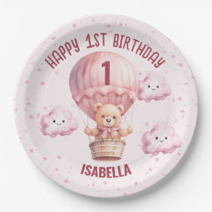 Rosa und hübscher Teddybär Baby Mädchen Pappteller