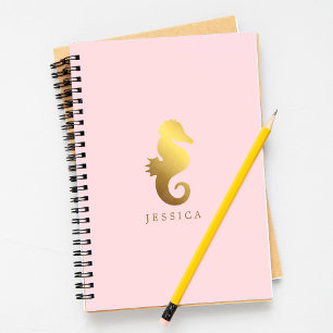 Rosa und Imitate Gold Foil Seepferd Personalisiert Notizblock