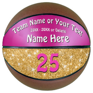 Rosa und Imitate Gold Glitzer Personalisiert Baske Basketball