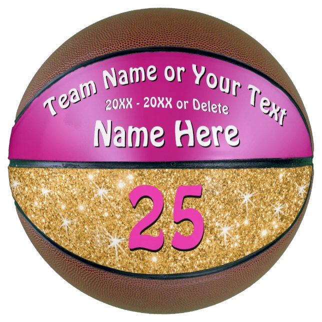 Rosa und Imitate Gold Glitzer Personalisiert Baske Basketball (Vorderseite)