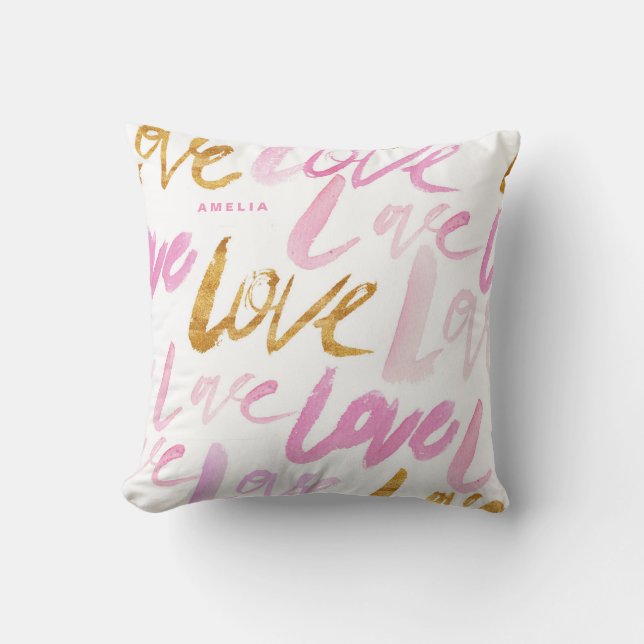 Rosa und Imitate Liebe Gold Fohlen Typografie Cust Kissen (Vorderseite)