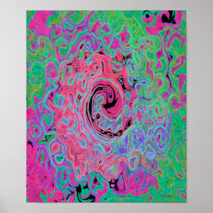 Rosa und Kalkgrün Groovy Abstrakt Retro Swirl Poster