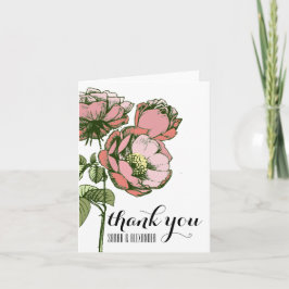 Rosa-und Korallen-blühende Rosen danken Ihnen Dankeskarte