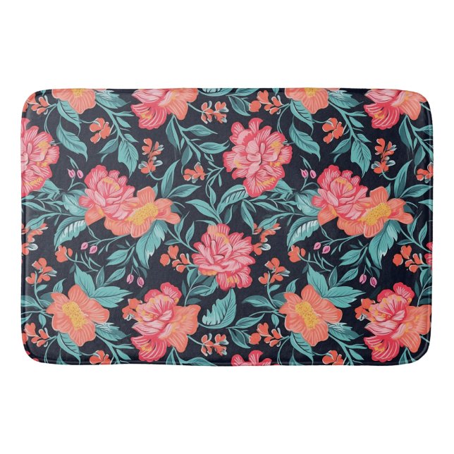 Rosa und korallenfarbene Blume Badematte (Vorderseite)