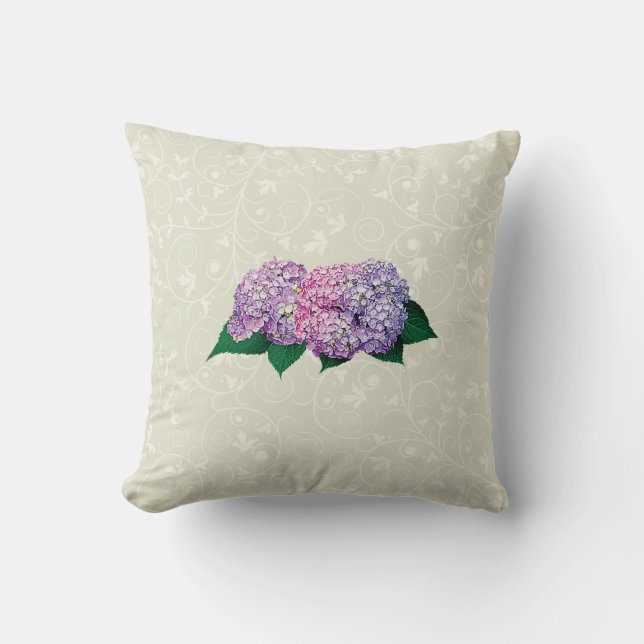 Rosa und Lavendel Hortensie Kissen (Vorderseite)