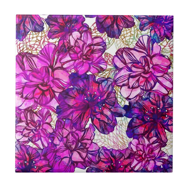rosa und Lila Abstrakte Blume Muster Fliese (Vorderseite)