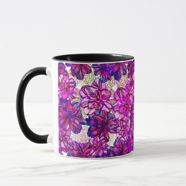 rosa und Lila Abstrakte Blume Muster Tasse (Links)