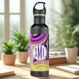 Rosa und Lila Abstrakte Monogramm Edelstahlflasche
