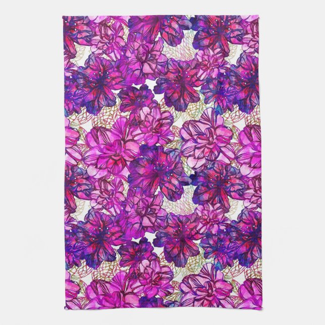 Rosa und lila abstraktes Blumen-Muster Küchentuch (Vertikal)