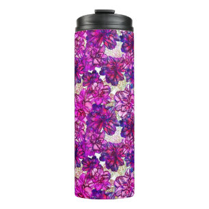 Rosa und lila abstraktes Blumen-Muster Thermosbecher