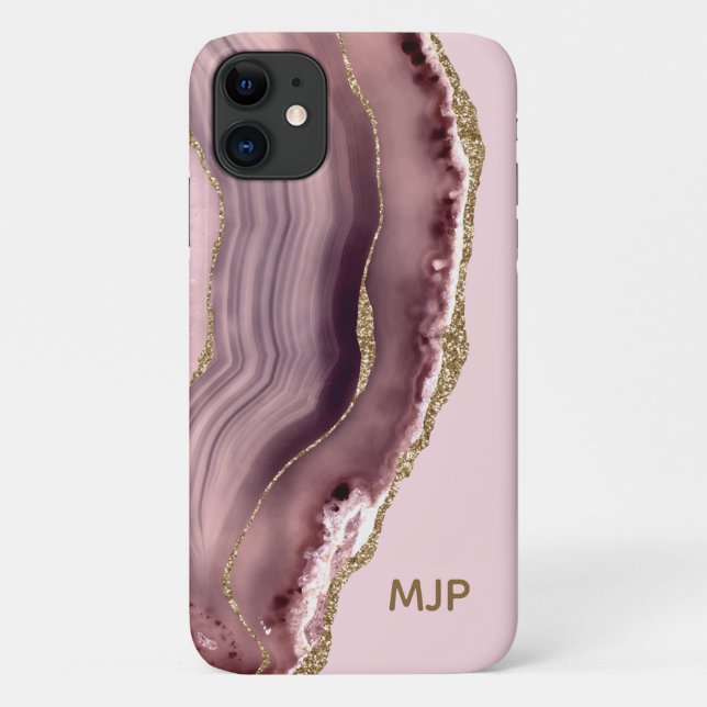 Rosa und Lila Agate Geode Gold Monogramm Case-Mate iPhone Hülle (Rückseite)