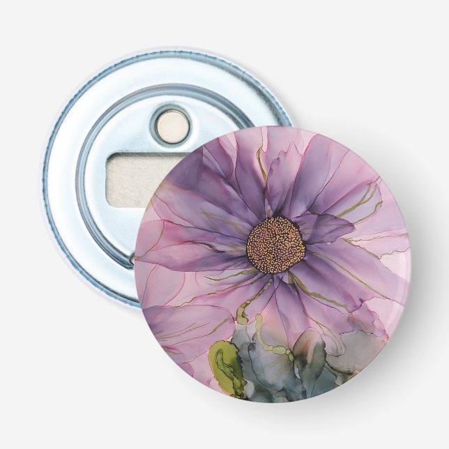 Rosa und lila Alkoholfarbe Blume Flaschenöffner (Vorderseite)