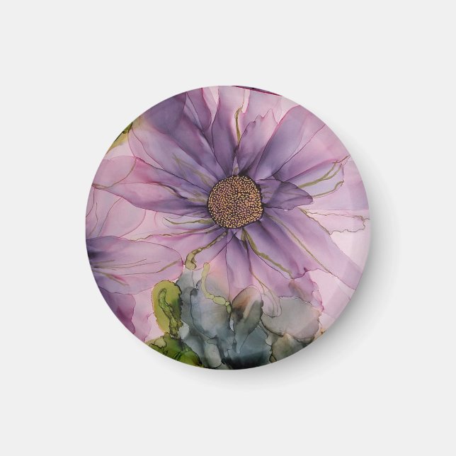 Rosa und lila Alkoholfarbe Blume Magnet (Vorne)