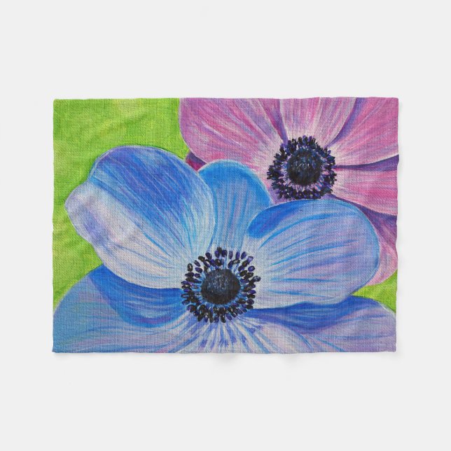 Rosa und Lila Anemonenmalerei Fleecedecke (Vorderseite (Horizontal))