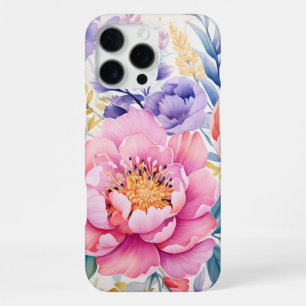 Rosa und lila Aquarell-Blumenmuster iPhone 16 Pro Max Hülle