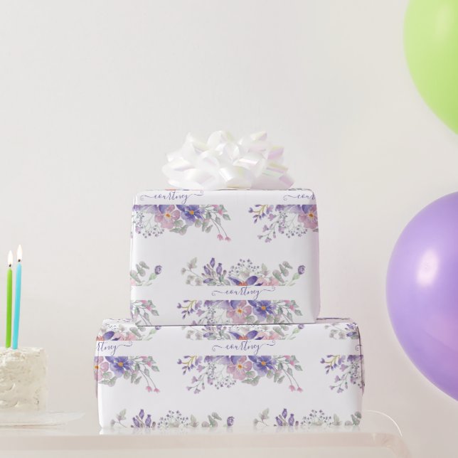Rosa und lila Aquarellblume personalisierte Wände Geschenkpapier (Partygeschenke)