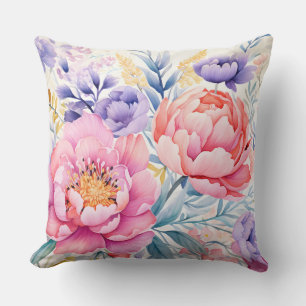 Rosa und lila Aquarellblumen Kissen