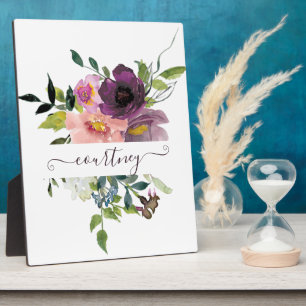 Rosa und lila Aquarellblumen personalisiert Fotoplatte