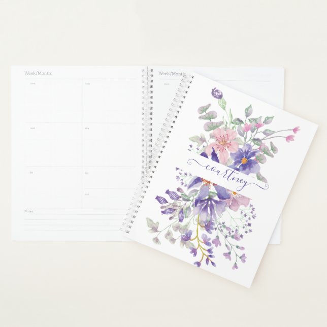 Rosa und lila Aquarellblumen personalisiert Planer (Anzeige)