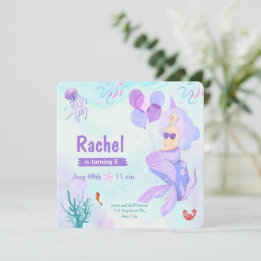 Rosa und Lila Aquarellmaid Geburtstag Einladung