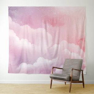 Rosa und Lila Aquarellwolken Tapisserie Wandteppich