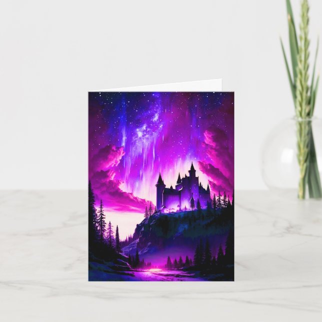 Rosa und Lila Aurora Borealis über einer Weißen Mü Karte (Vorderseite)