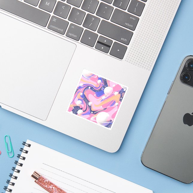 Rosa und Lila Außenraum Abstrakt drehen Aufkleber (Laptop mit iPhone)