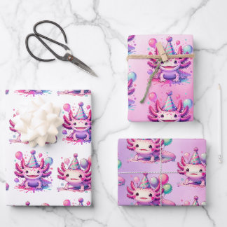 Rosa und Lila Axolotl Girl's Birthday Party Geschenkpapier Set