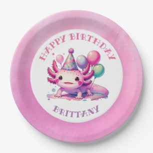 Rosa und Lila Axolotl Girl's Birthday Party Pappteller