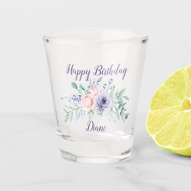 Rosa und Lila Besondere Anlass mit Blumen Schnapsglas (Vorderseite)